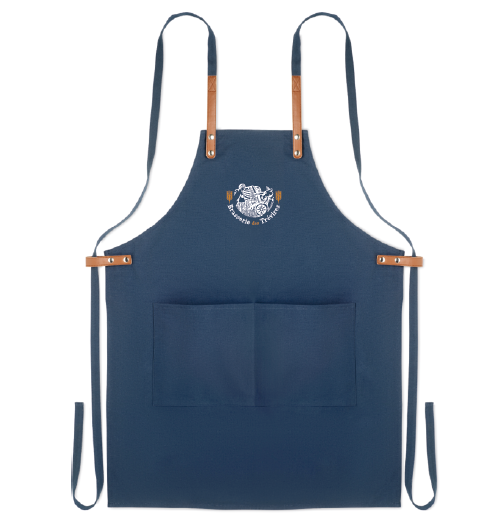 Tablier bleu coton 340gr type bistrot avec logo Brasserie des Trévires