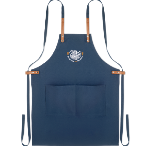 Tablier bleu coton 340gr type bistrot avec logo Brasserie des Trévires